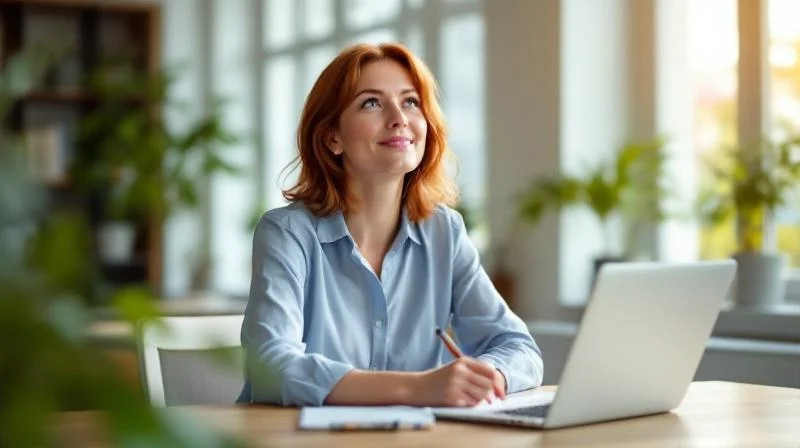 Frau beim Online-Kurs am Laptop in einer hellen Goettinger Wohnung