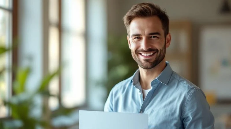 Frau haelt stolz ein Zertifikat in den Haenden vor einem Gebaeude in Goettingen